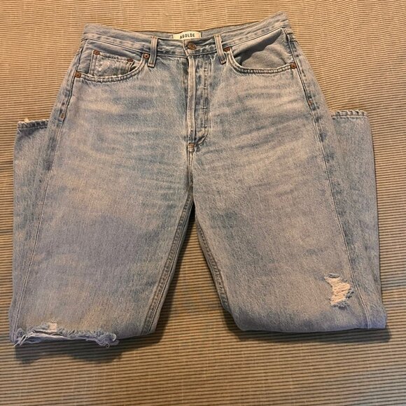 AGOLDE | Riley Crop Jeans | size 28 | Light Wash | Distressed Knees | USA Made - Picture 1 of 4